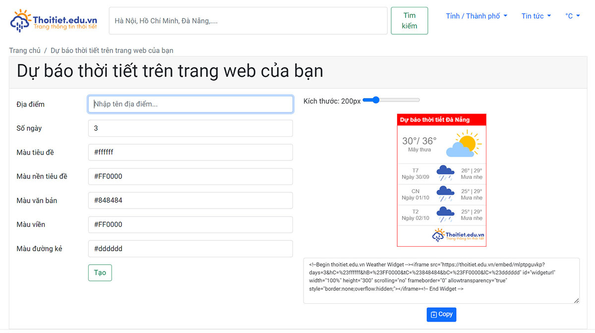 Thoitiet.edu.vn/widget - Widget thời tiết đẹp không có quảng cáo