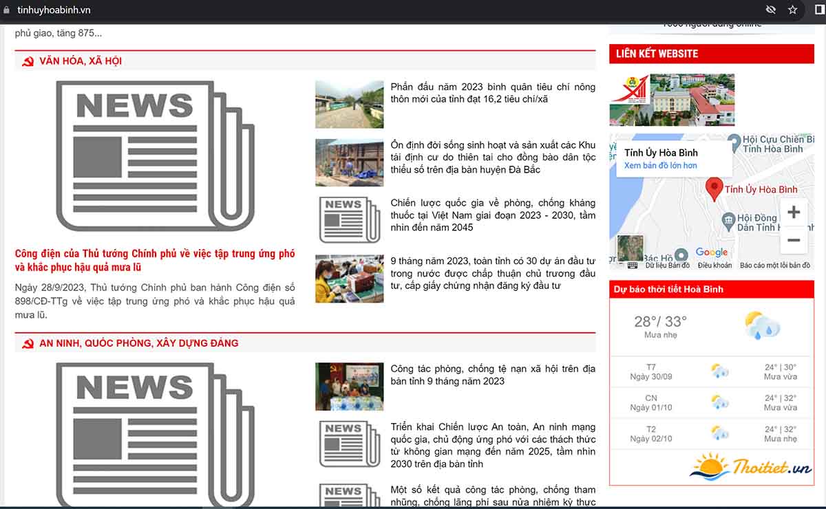 Website Tỉnh uỷ Hoà Bình cũng tạo widget thời tiết từ Thoitiet.vn/widget
