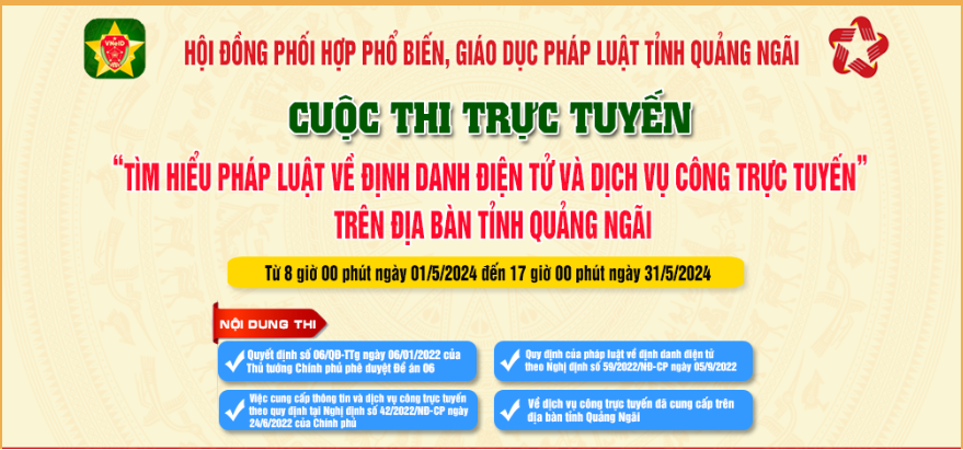 Cuộc thi trực tuyến "Tìm hiểu pháp luật về định danh điện tử và dịch vụ công trực tuyến" trên địa bàn tỉnh Quảng Ngãi