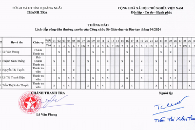 LỊCH TIẾP CÔNG DÂN THÁNG 08 NĂM 2024