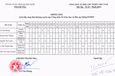 LỊCH TIẾP CÔNG DÂN THÁNG 03 NĂM 2024