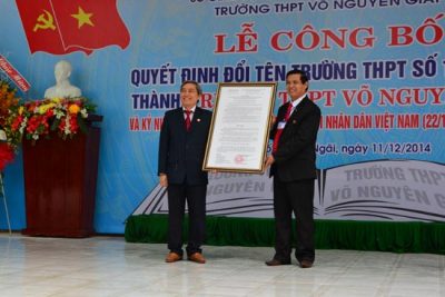 Trường THPT Số 1 Sơn Tịnh chính thức đổi tên thành Trường THPT Võ Nguyên Giáp